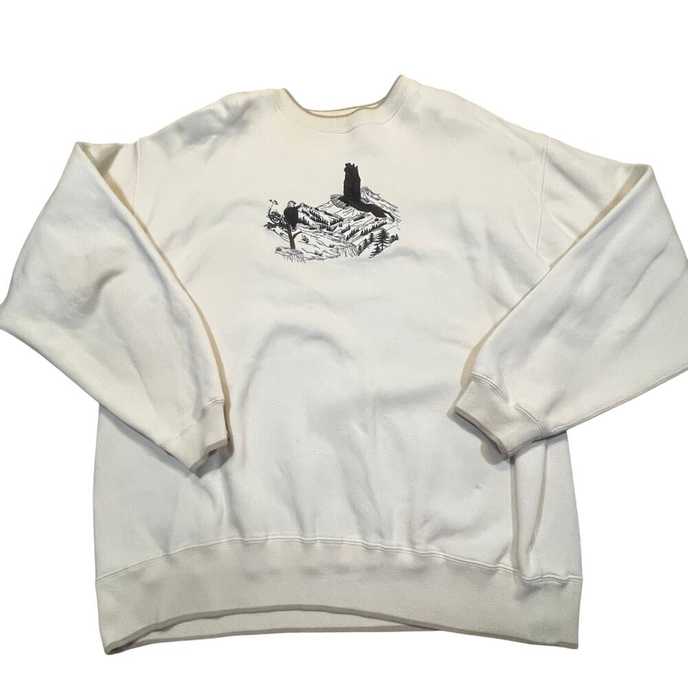 Vintage Croft & Barrow Eagle Mountain Sweatshirt Men XL White Wildlife Scenic